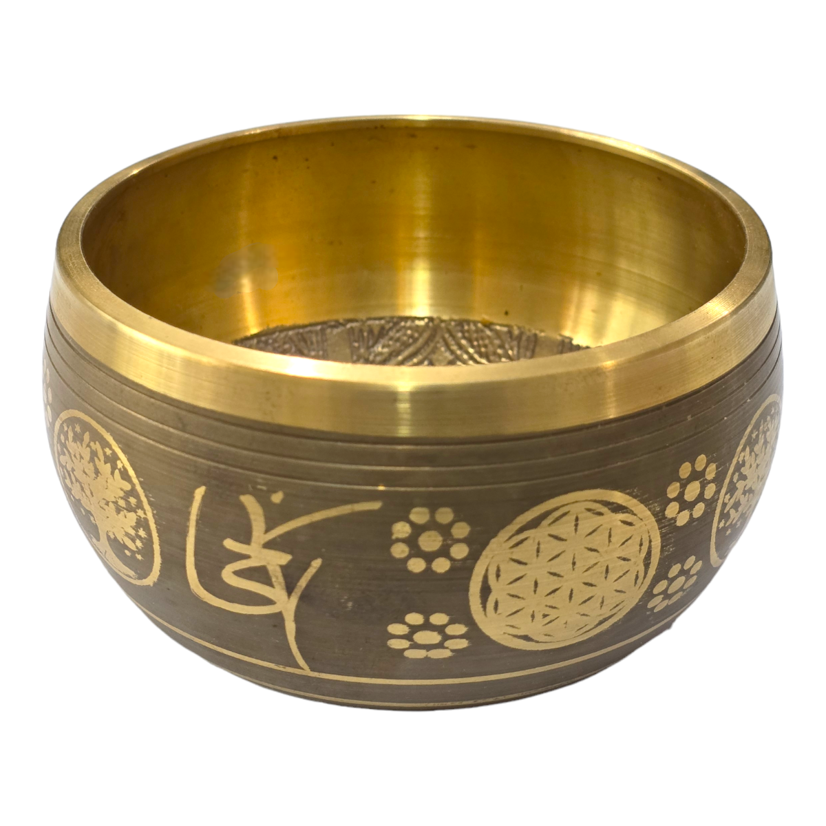 Cuenco Tibetano Dorado Mandala 500 gr embalaje Madera