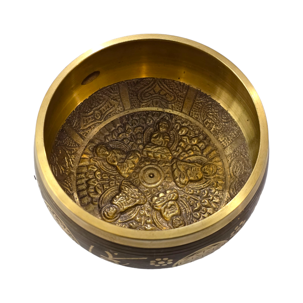 Cuenco Tibetano Dorado Mandala 500 gr embalaje Madera