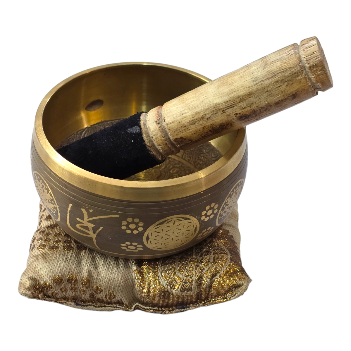 Cuenco Tibetano Dorado Mandala 500 gr embalaje Madera