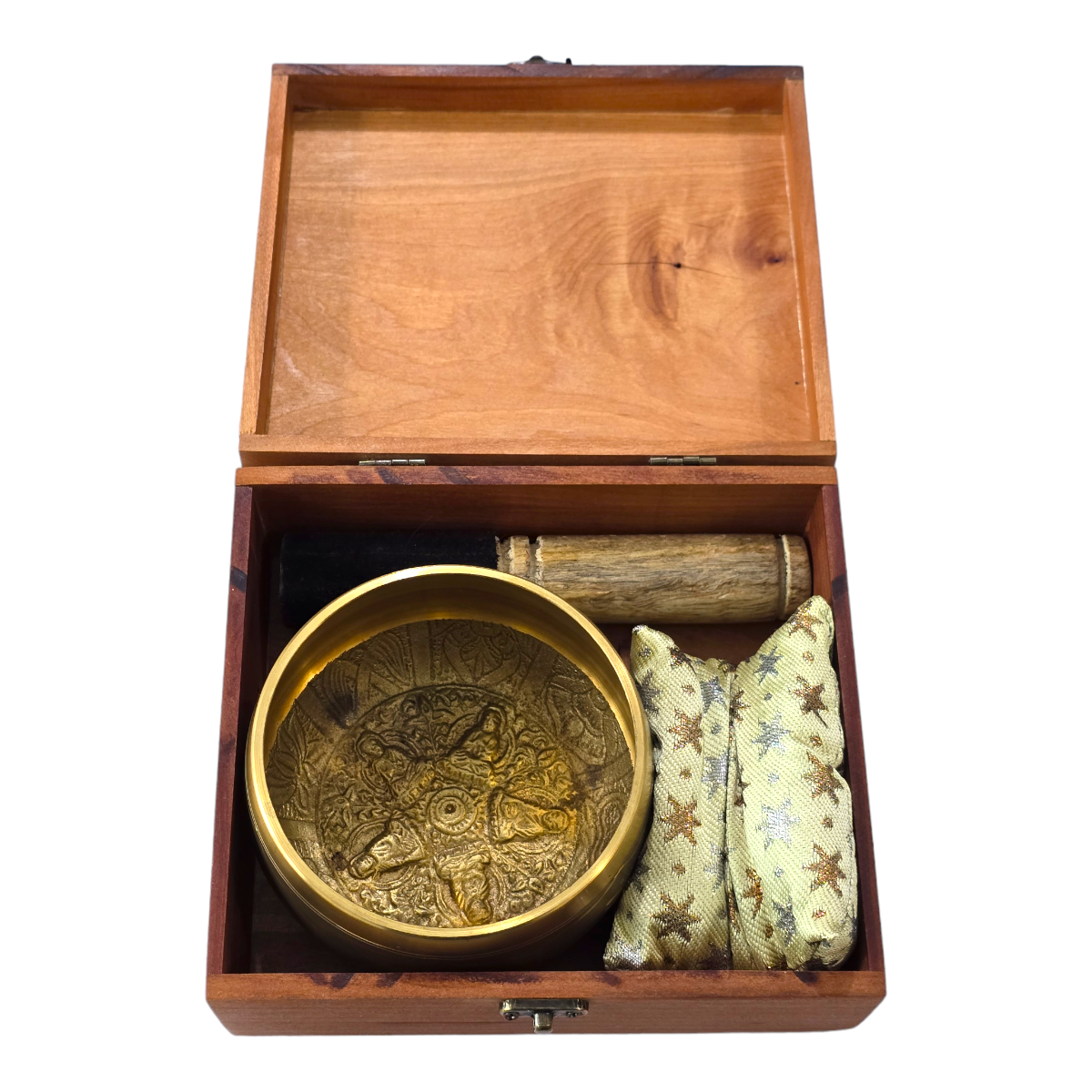 Cuenco Tibetano Dorado Chakras 500 gr embalaje Madera