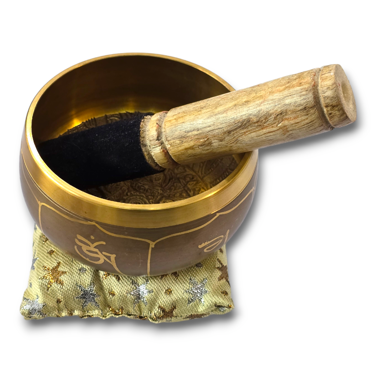 Cuenco Tibetano Dorado Chakras 500 gr embalaje Madera