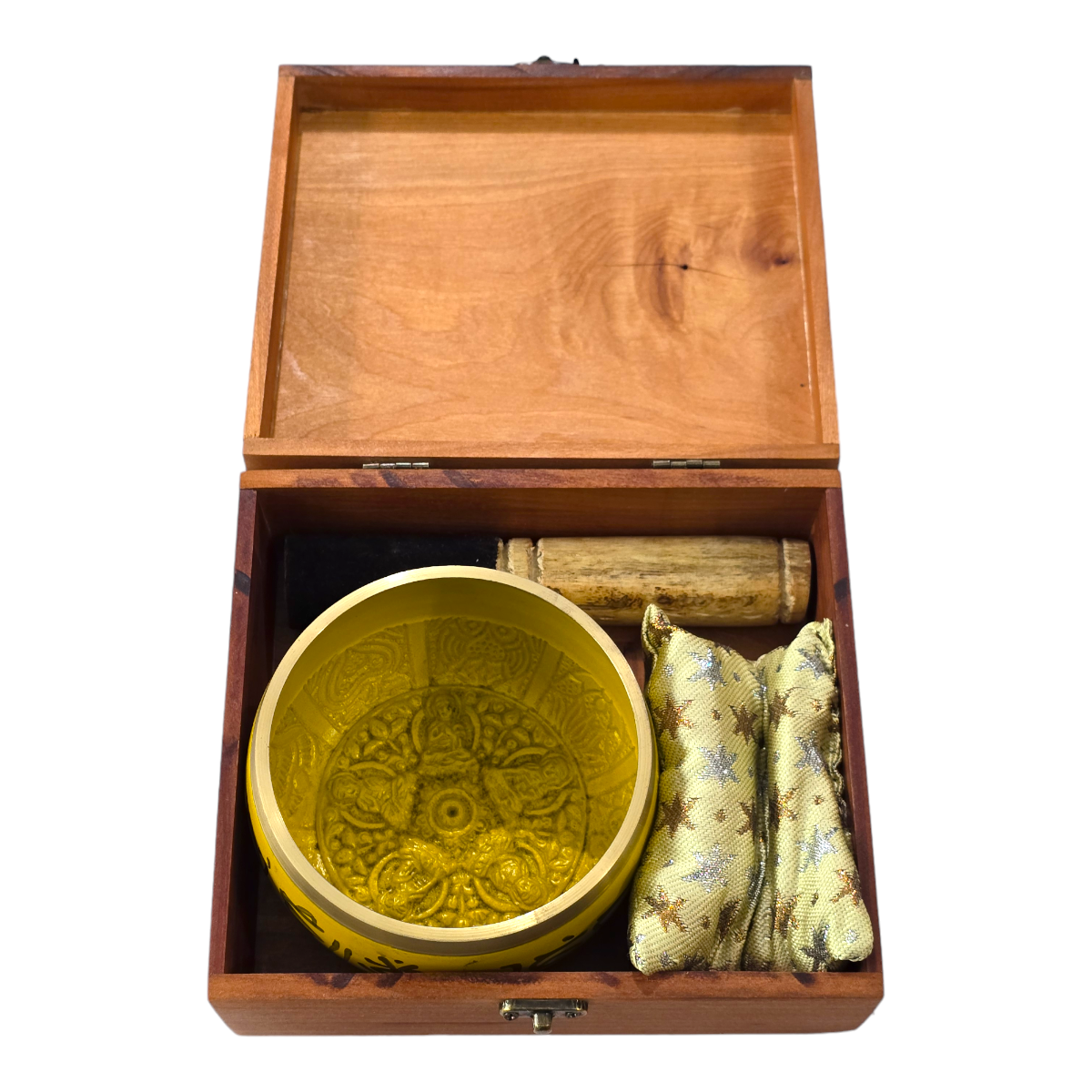 Cuenco Tibetano Amarillo 500 gr embalaje Madera.