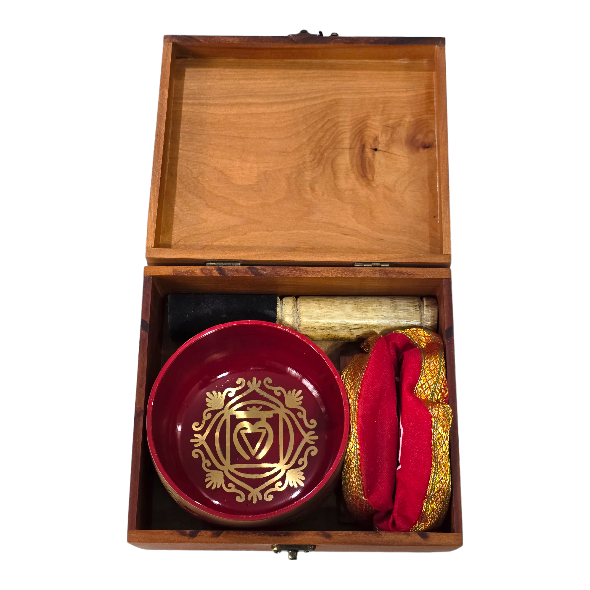 Cuenco Tibetano Rojo Chakra 500 gr embalaje Madera.