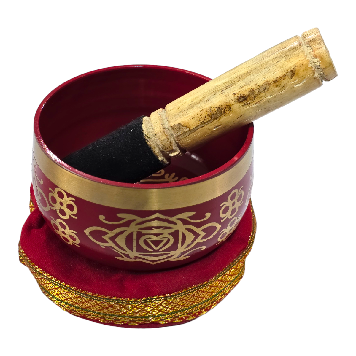 Cuenco Tibetano Rojo Mandala 500 gr embalaje Madera.