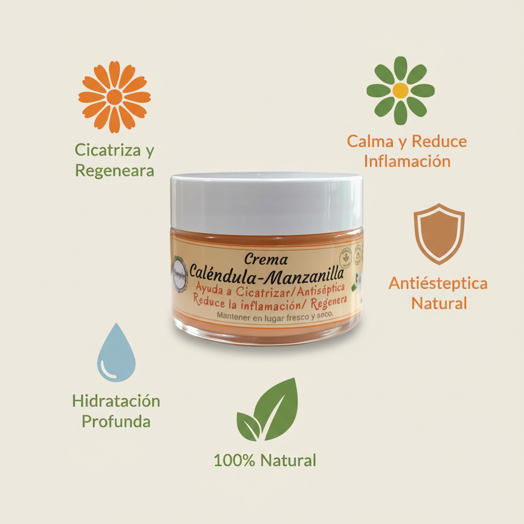 Beneficios Crema Caléndula - Infografía con producto