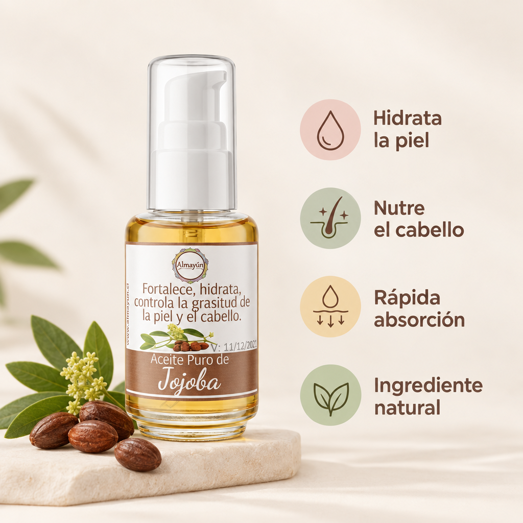 Infografía de beneficios del Aceite de Jojoba 30ml