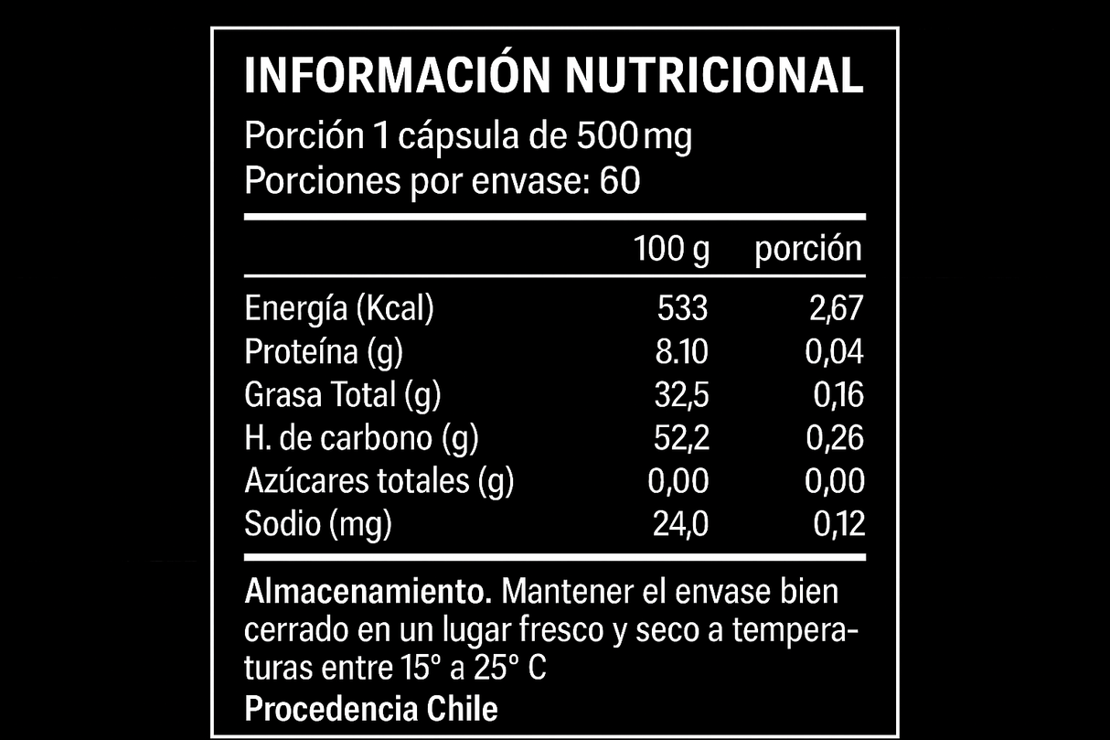 Información Nutricional del Shilajit