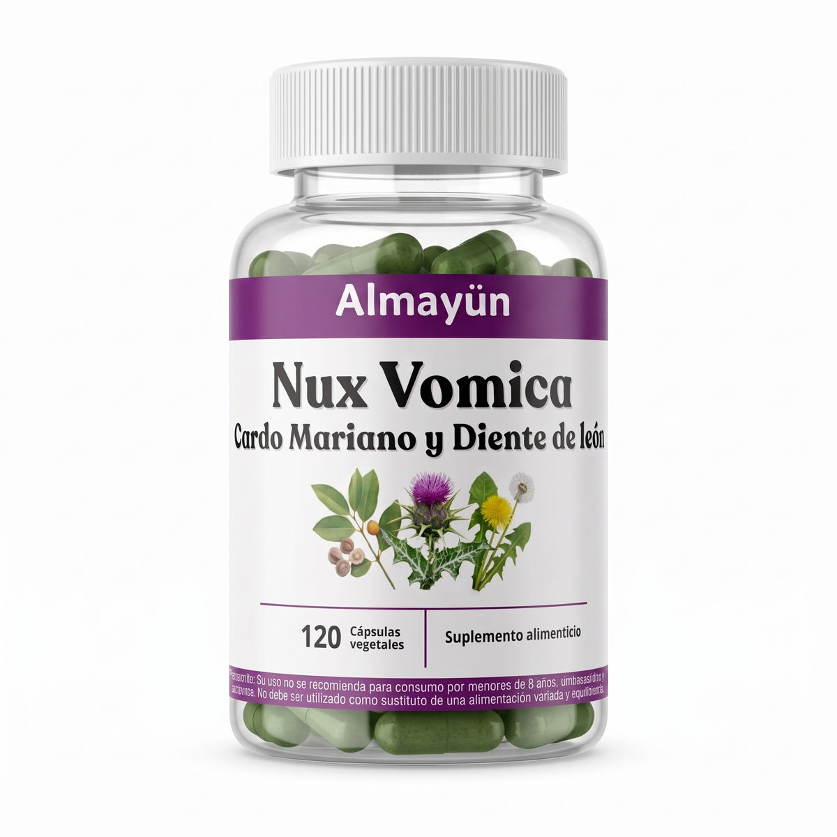 Nux Vomica Cardo Mariano y Diente de León · Pack 3 frascos (360 cápsulas)