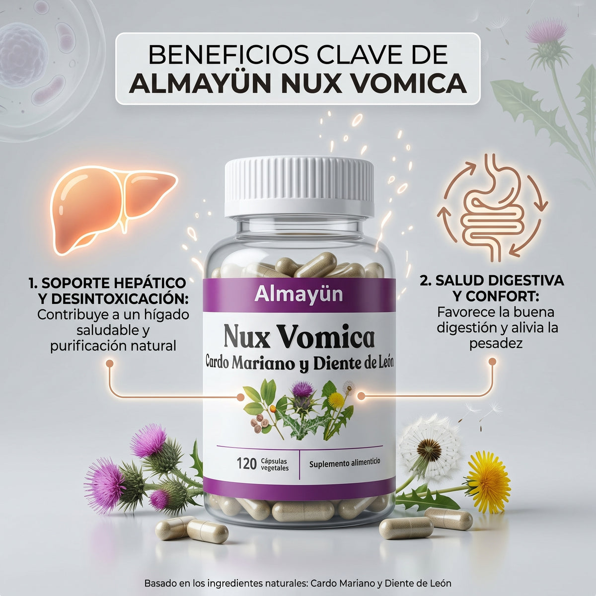 Nux Vomica Cardo Mariano y Diente de León 120 Cápsulas