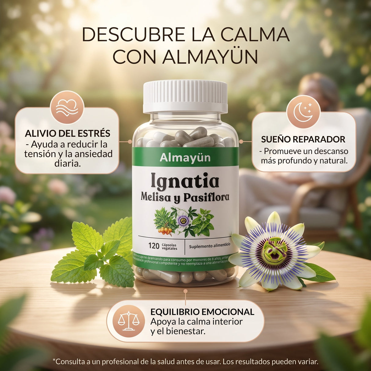 Almayun Ignatia Melisa y Pasiflora – Encuentra tu calma natural, relájate y descansa