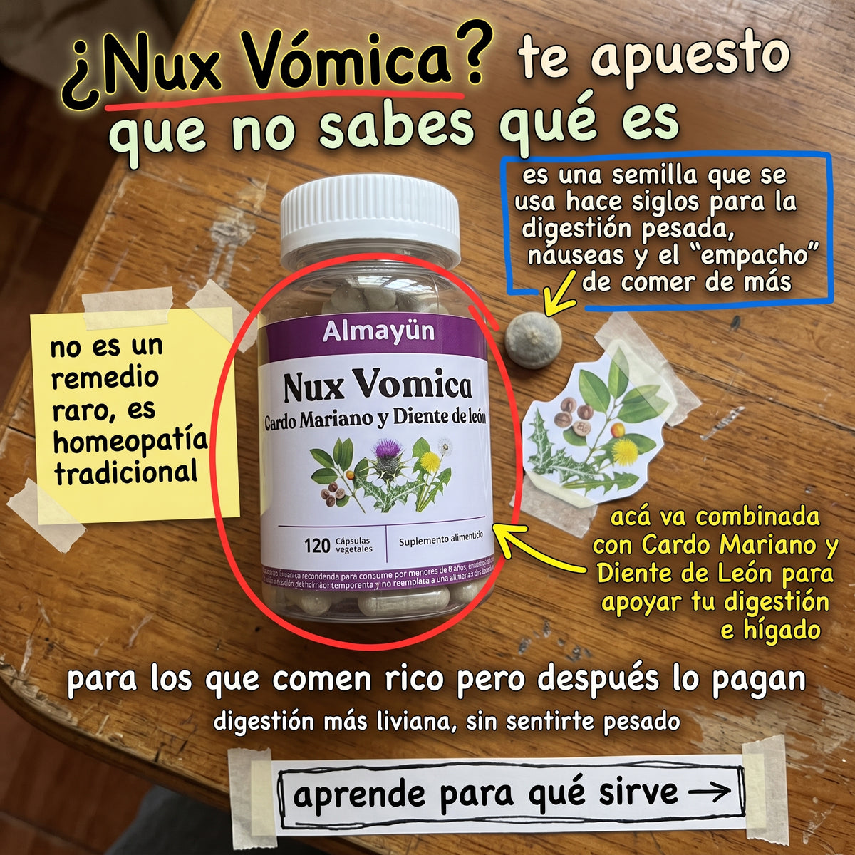 Nux Vomica Cardo Mariano y Diente de León 120 Cápsulas
