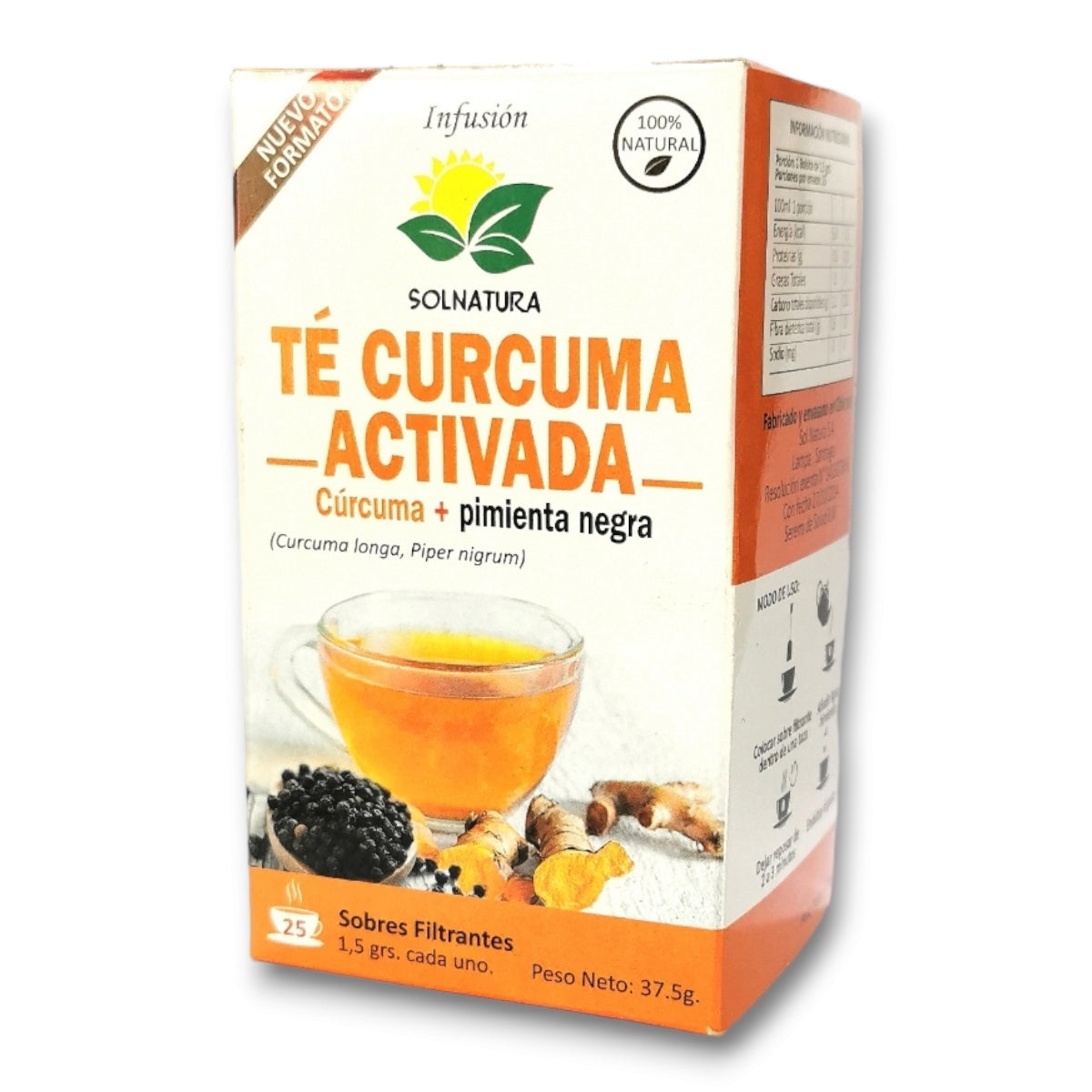 Té Cúrcuma Activada con Pimienta Negra Sol Natura 25 bolsitas