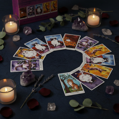 Cartas Tarot de los Gatos ambiente místico