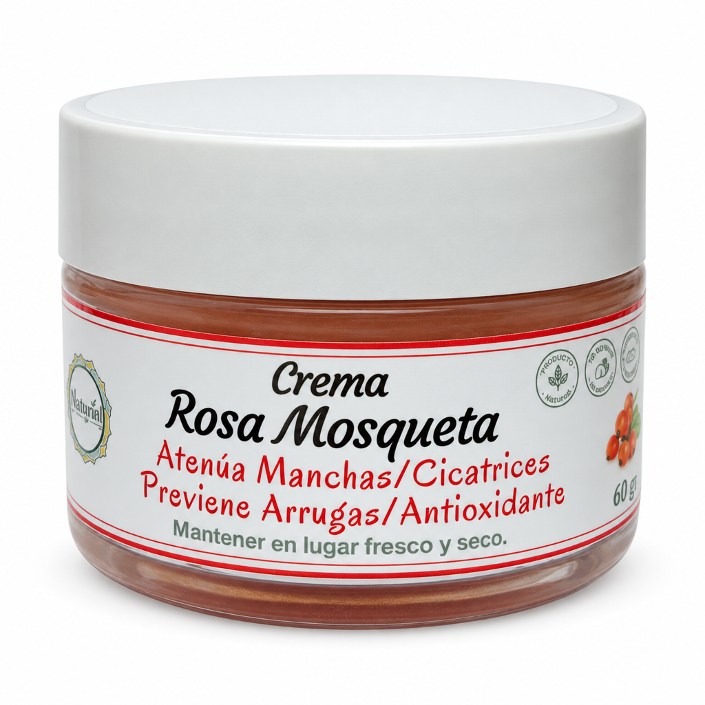 Crema Rosa Mosqueta con fondo blanco puro e iluminación de estudio