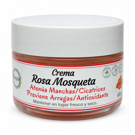 Crema Rosa Mosqueta con fondo blanco puro e iluminación de estudio