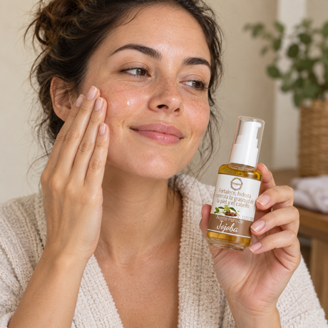 Mujer aplicándose Aceite de Jojoba 30ml